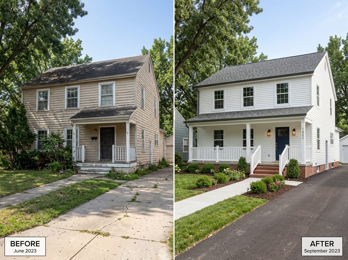 Professional photograph before after by Siding Pros Wichita